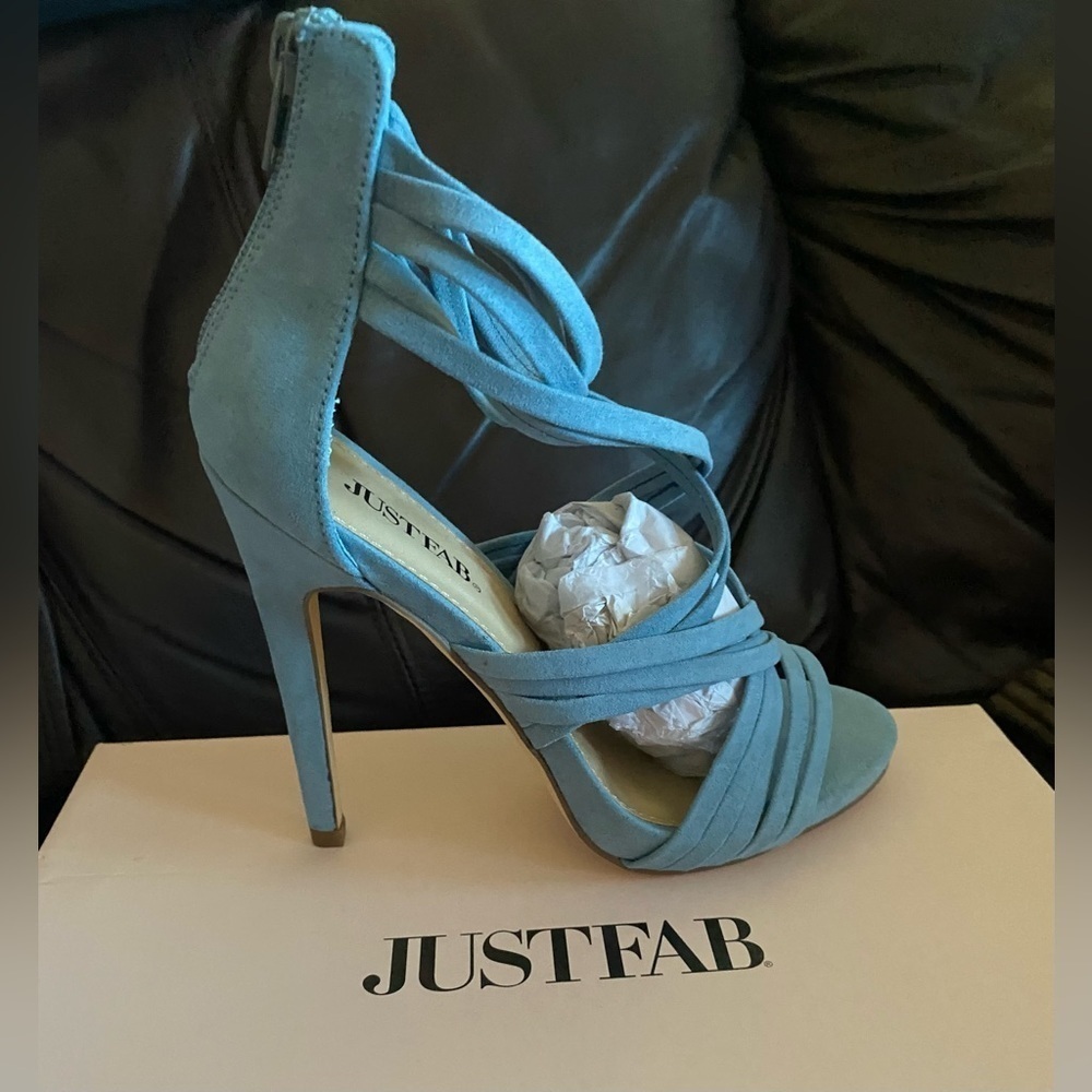JUST FAB - NEW - Party Pleaser Strappy Heeled Sandal. Stone Blue. 5.5 - Picture 5 of 8